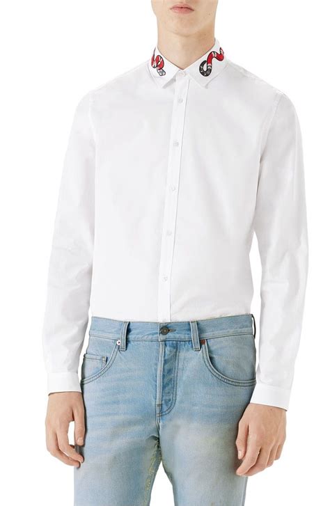 gucci snake long sleeve|Gucci Snake Embroidered Collar Shirt In White .